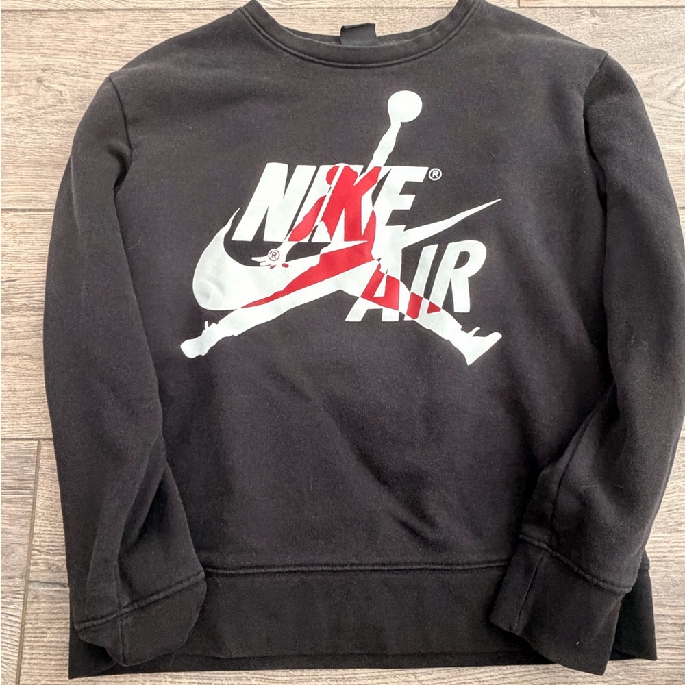 Jordan Kids Black Crewneck Sweatshirt with White and Red Logo